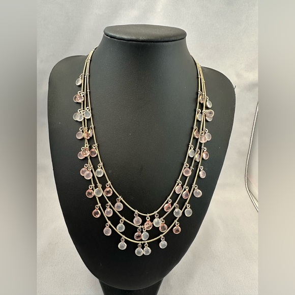 Anne Klein three strand gold tone necklace with two tone pink crystals - Picture 1 of 4